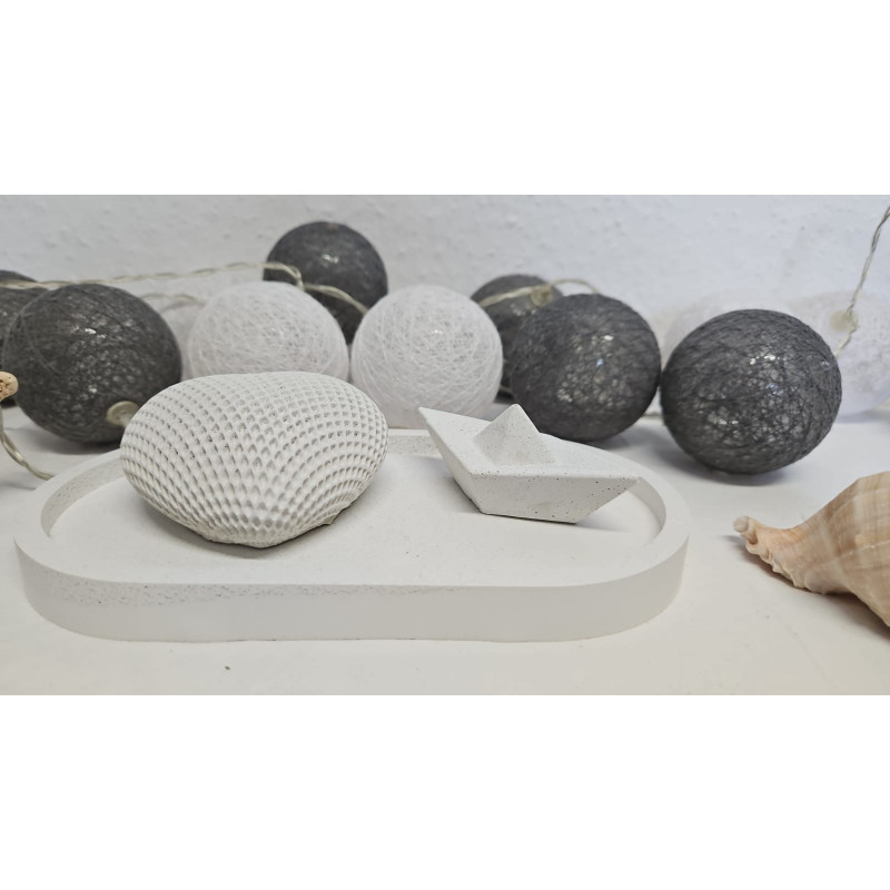 Dekoteller Herz aus Beton mit kleinen Boot Weiss