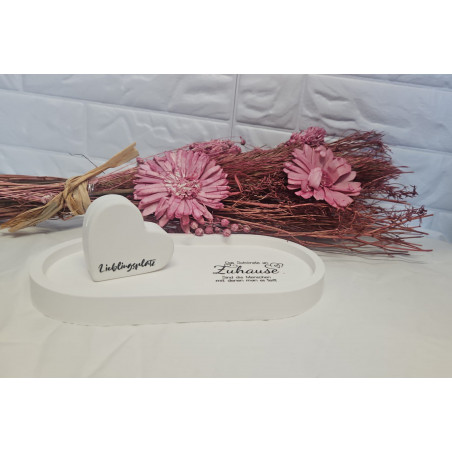 Weißes Dekotablett mit Fotohalter und Spruch Zuhause