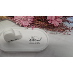 Weißes Dekotablett mit Fotohalter und Spruch Zuhause