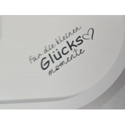 Weißes Dekotablett mit Fotohalter und Spruch Glück